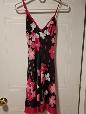 ME Makeover Essentials Black Floral Slip Dress with Pink and White Flowers
